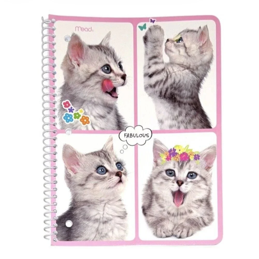 4x Mead Purrs and Grrrs Decorative Spiral Wide Ruled Notebooks 70 Sheets Each